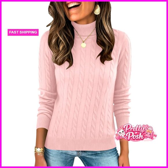 Sweaters - Cable Knit Turtleneck Sweater Slim Fit Pullover Long Sleeve Fall Winter